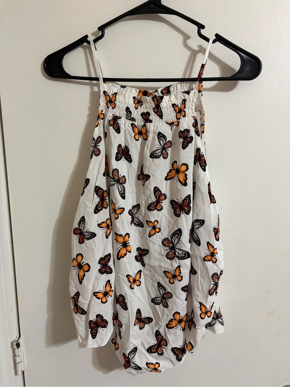 No Boundaries White Butterfly Print Spaghetti Strap Tank Top